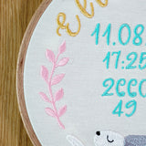 Pera Atelier - Customized baby girl name hoop with cute whimsical bunny embroidery. Nursery decor gift