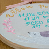 Pera Atelier - Customized baby girl name hoop with cute whimsical bunny embroidery. Nursery decor gift